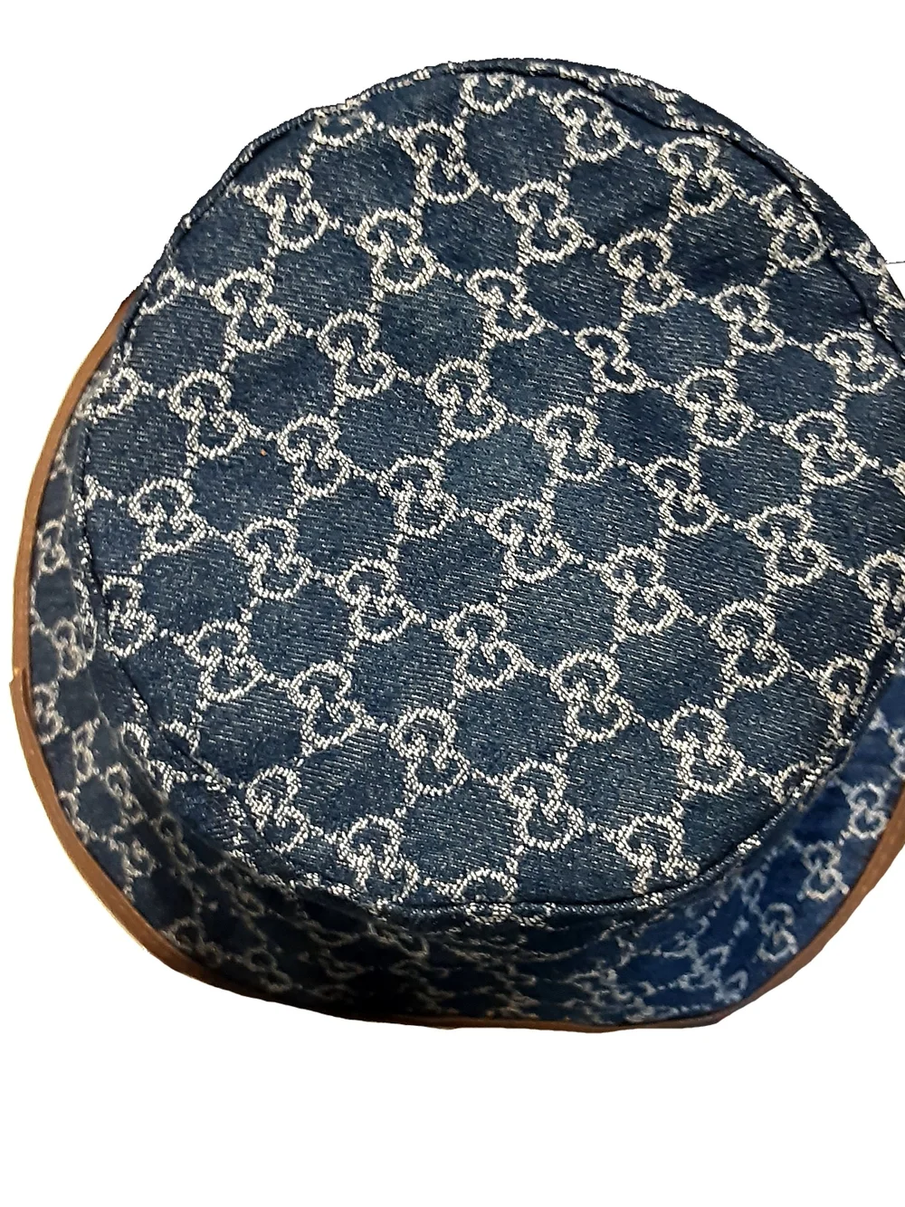 Gucci Blue Monogram Bucket Hat with Brown Trim